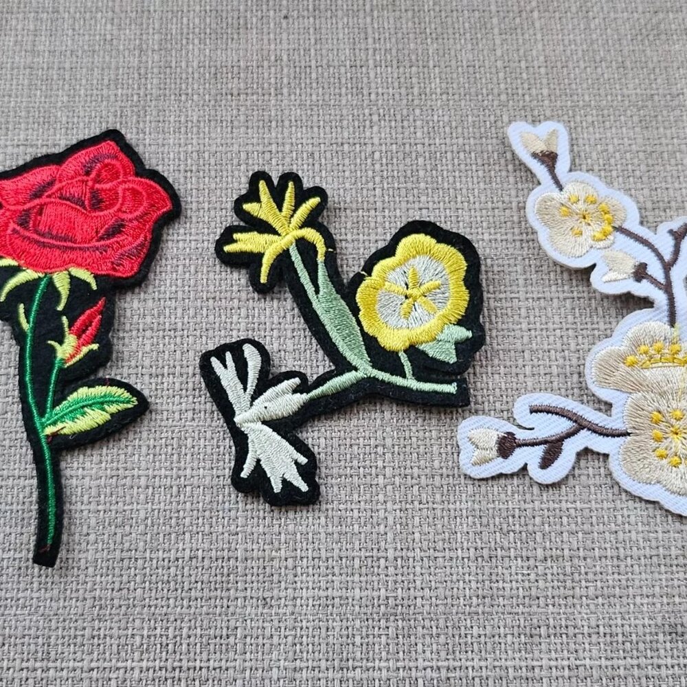 Embroidery Patches Iron On Lot of 3 Flora applique Patches for Clothes